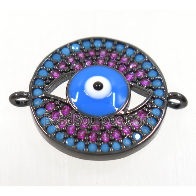 copper evil eye connector paved zircon, black plated