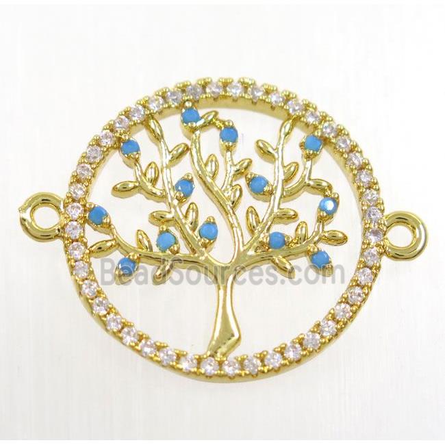 tree of life connector paved zircon, copper, gold plated