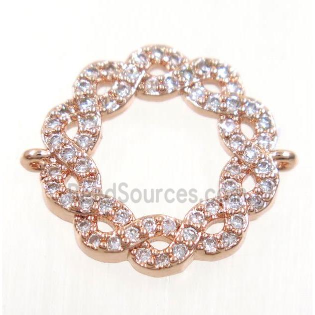 copper wreath connector paved zircon, rose gold