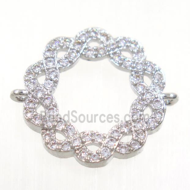 copper wreath connector paved zircon, platinum plated