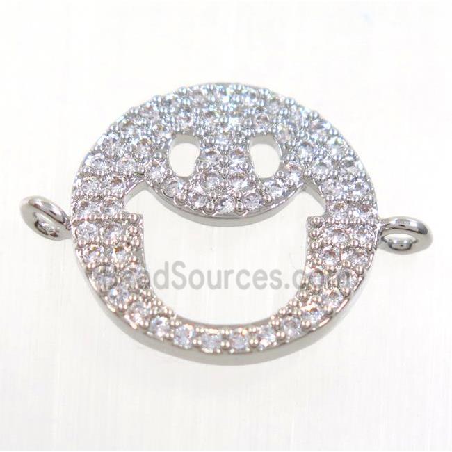 copper emoji face connector paved zircon, platinum plated