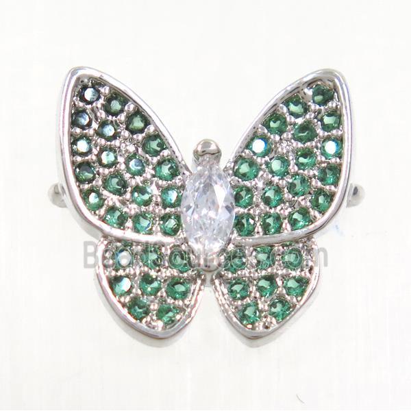 copper butterfly connector paved zircon, platinum plated