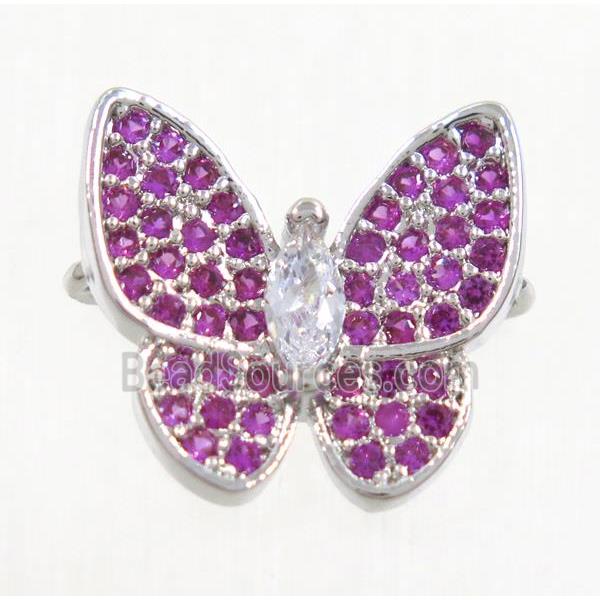 copper butterfly connector paved hotpink zircon, platinum plated