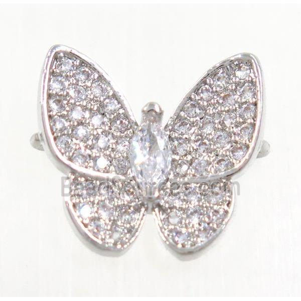 copper butterfly connector paved zircon, platinum plated