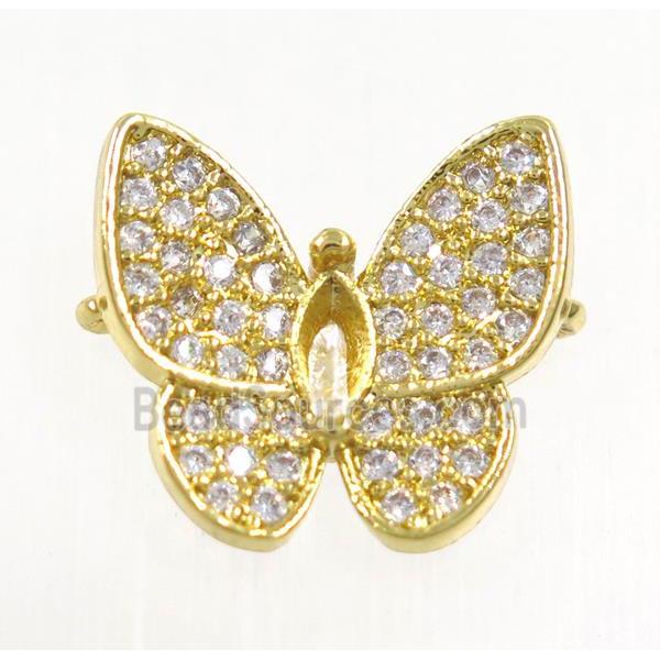 copper butterfly connector paved zircon, gold plated