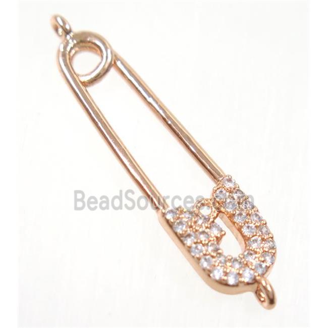 copper safety pin connector paved zircon, rose gold