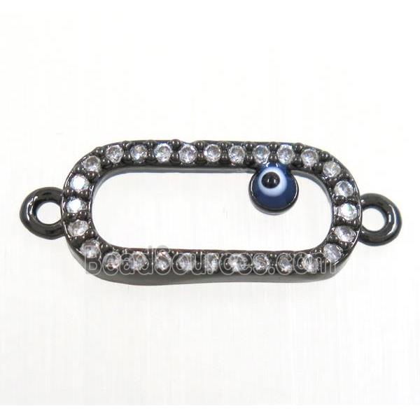 copper oval connector paved zircon with evil eye, black plated