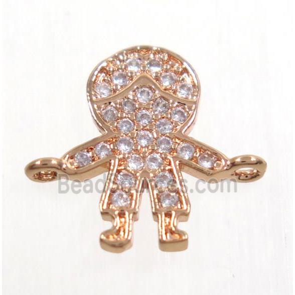 copper boy connector paved zircon, rose gold