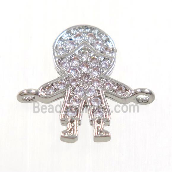 copper boy connector paved zircon, platinum plated