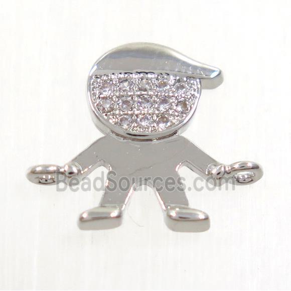 copper boy connector paved zircon, platinum plated