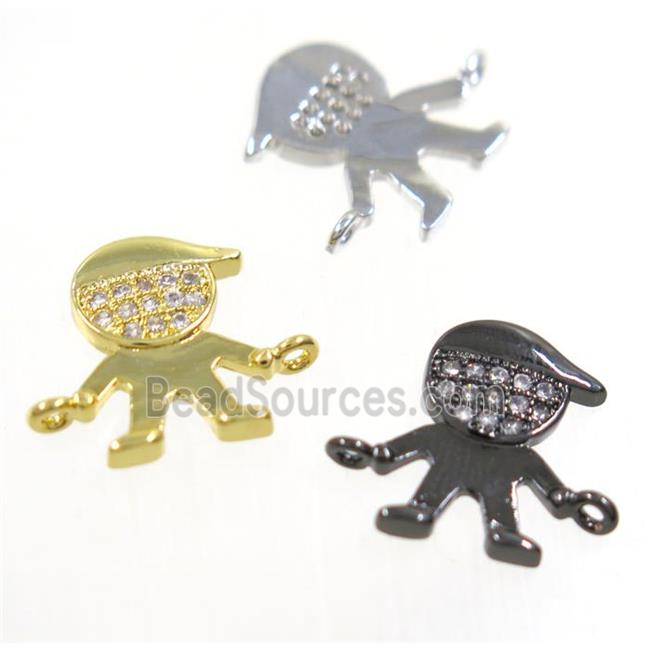 copper cartoon boy connector paved zircon, mix color