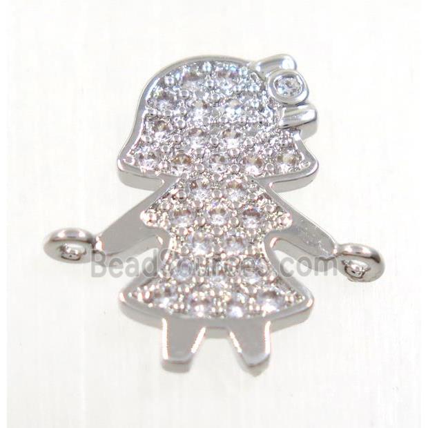 copper girls connector paved zircon, platinum plated