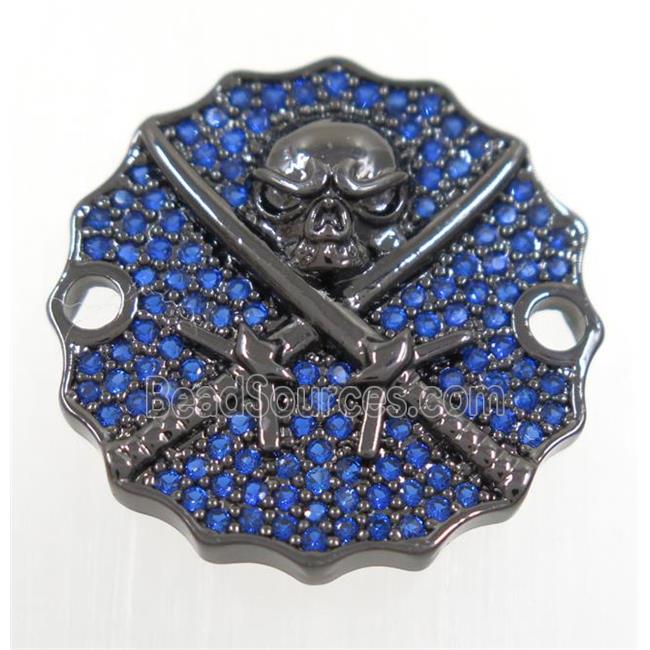 copper Jolly Roger connector paved blue zircon, black plated