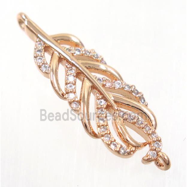 copper feather connector paved zircon, rose gold