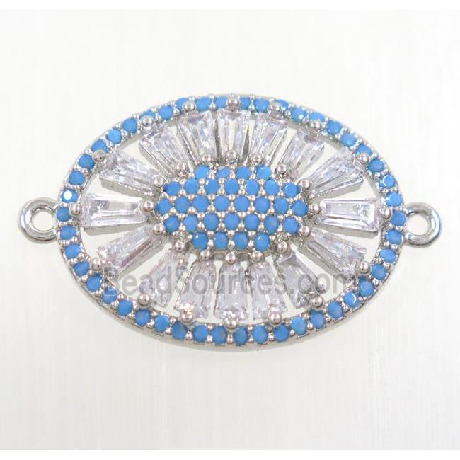 copper sunflower connector paved zircon, turq, platinum plated