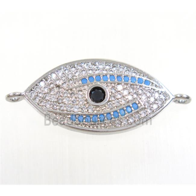 copper eye connector paved zircon, platinum plated