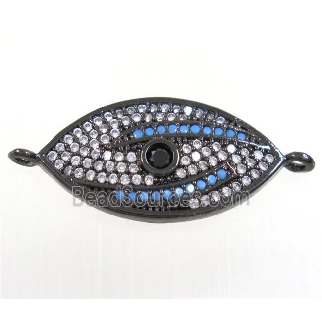 copper oval connector paved zircon with evil eye, black plated