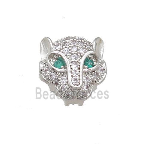 copper leopardhead beads paved zircon, platinum plated