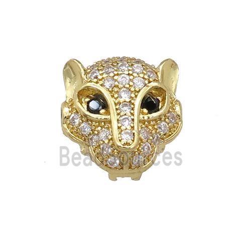 copper leopardhead beads paved zircon, gold plated