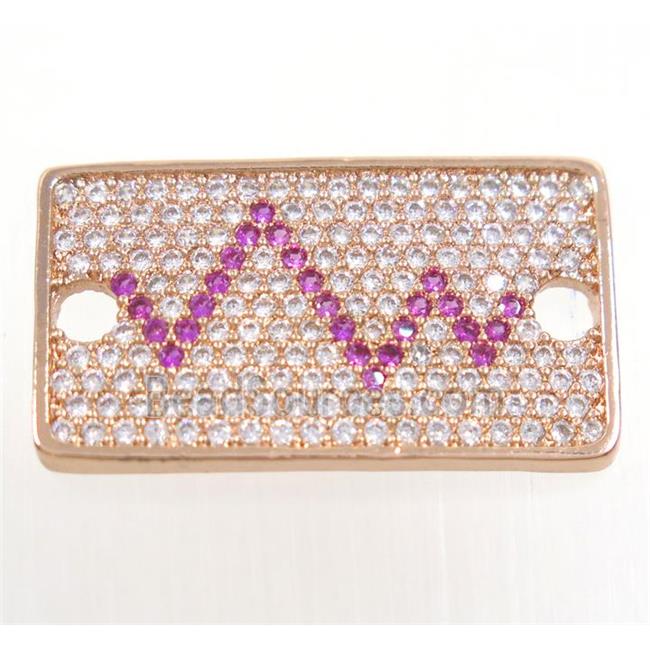 copper rectangle connector paved zircon, pulse, rose gold