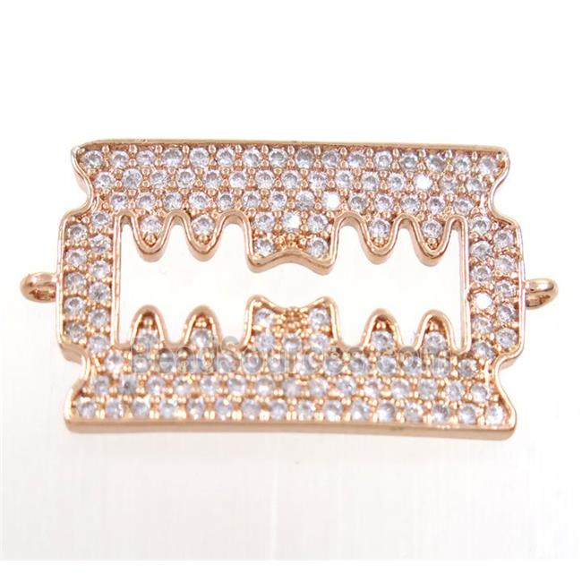 copper rectangle connector paved zircon, rose gold