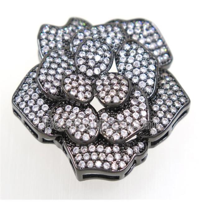 copper flower beads paved zircon, black plated