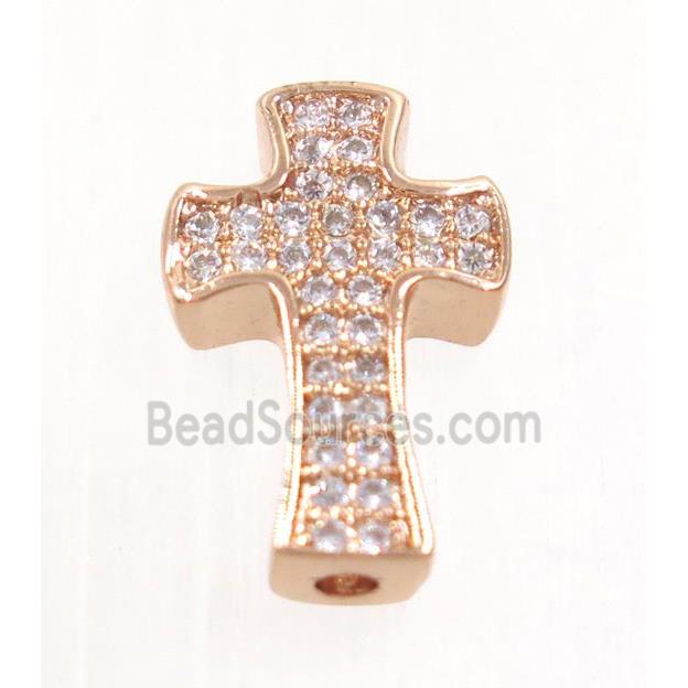 copper cross beads paved zircon, rose gold