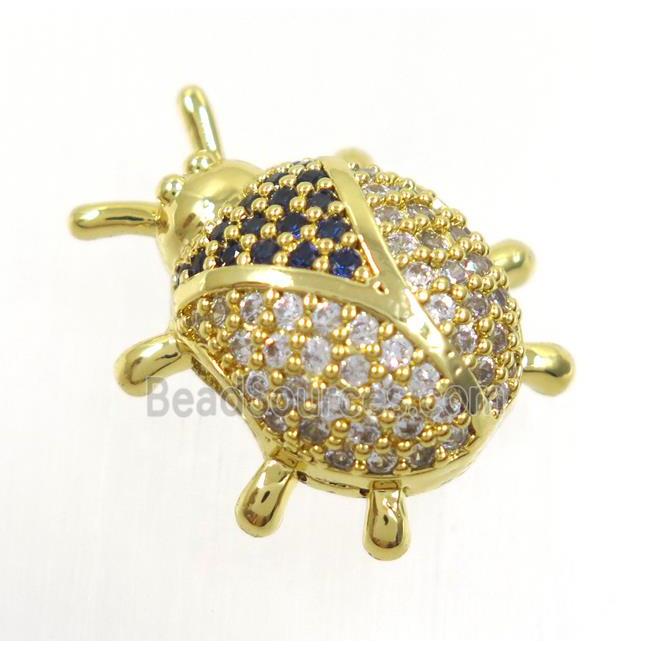 copper bettle beads paved zircon, gold plated