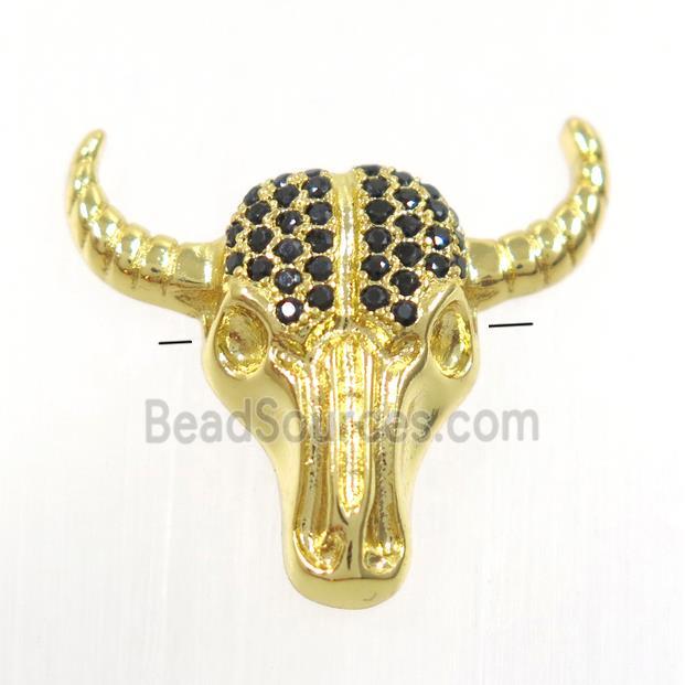 copper bullhead beads paved zircon, gold plated