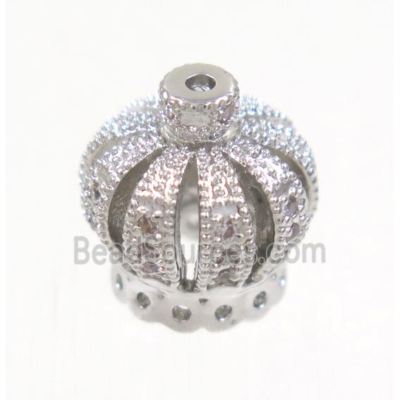 copper crown tassel bail paved zircon, platinum plated