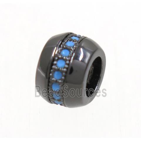 copper rondelle beads paved zircon, turq, black plated