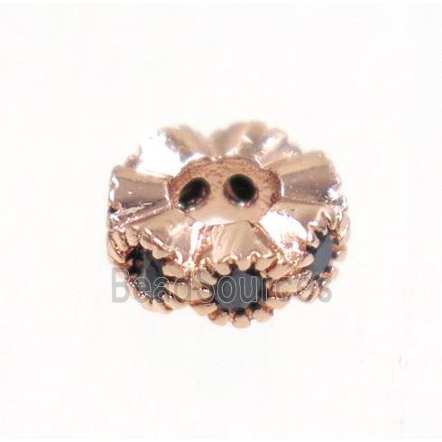 copper rondelle bead paved zircon, rose gold