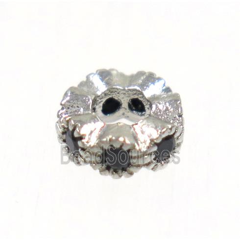 copper rondelle bead paved zircon, platinum plated