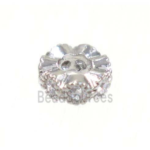 copper rondelle beads paved zircon, platinum plated