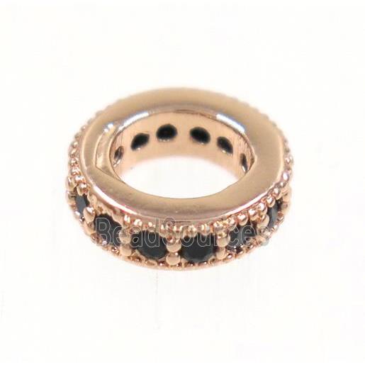 copper rondelle beads paved zircon, rose gold