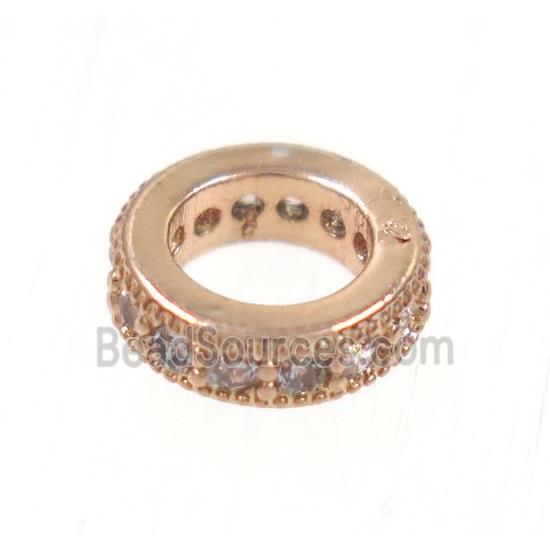 copper rondelle beads paved zircon, rose gold