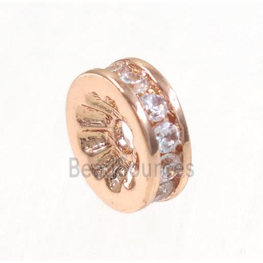 copper heishi beads paved zircon, rose gold