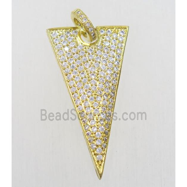 copper triangle pendant paved zircon, gold plated