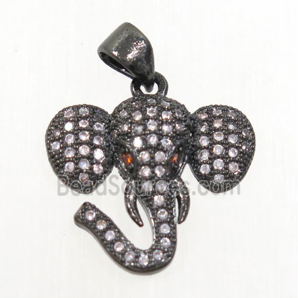 copper elephant pendant paved zircon, black plated