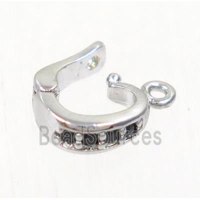 copper clasp paved zircon, platinum plated