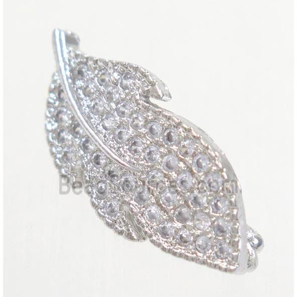 copper leaf clasp paved zircon, platinum plated