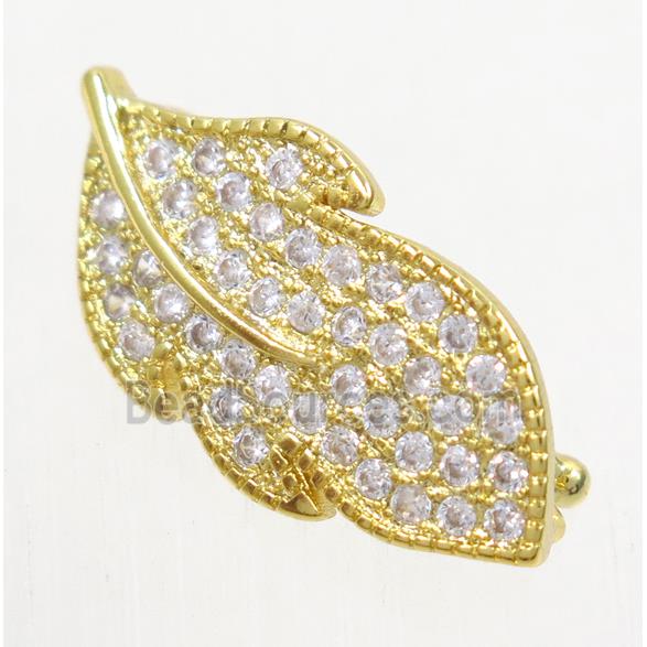 copper leaf clasp paved zircon, gold plated