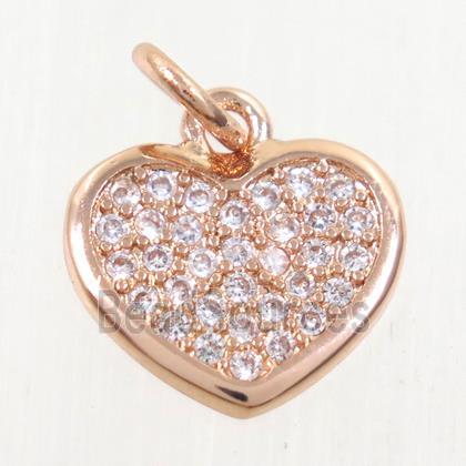 copper heart pendant paved zircon, rose gold