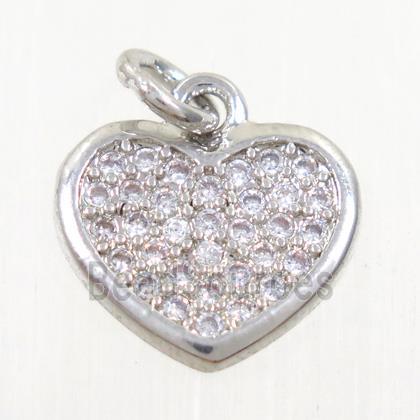 copper heart pendant paved zircon, platinum plated