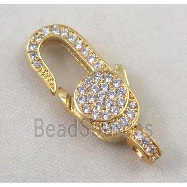 copper Lobster Clasp paved zircon, gold plated