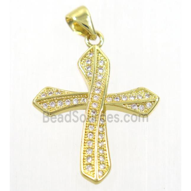 copper cross pendant paved zircon, gold plated