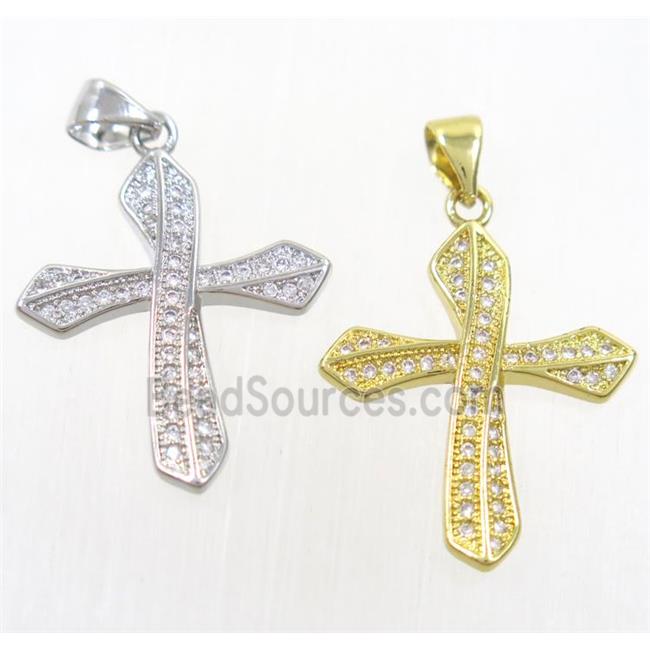 copper cross pendant paved zircon, mix color