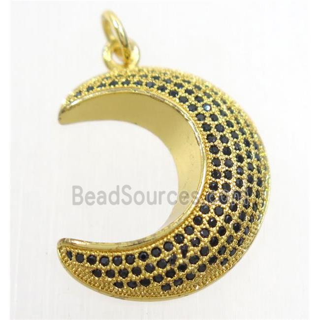 copper crescent moon pendant paved zircon, gold plated