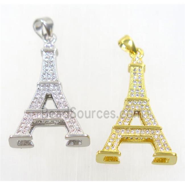 copper Eiffel Tower pendant paved zircon, mix color