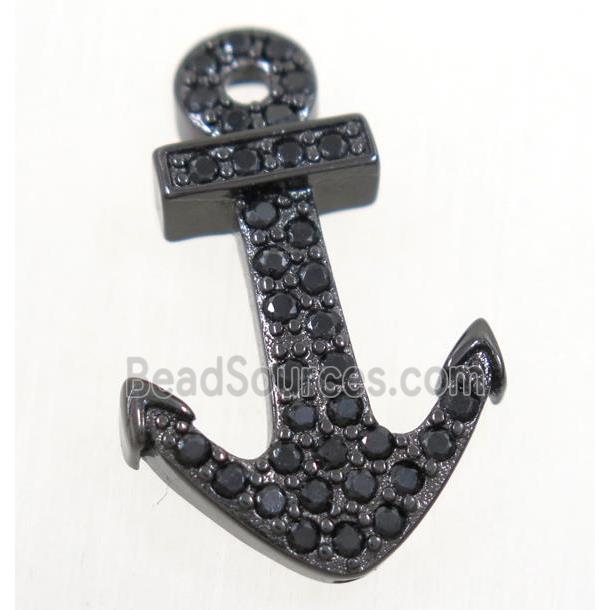 copper anchor pendant paved zircon, black plated